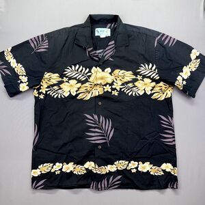 DJ Hawaii Men’s Hawaiian shirt size XL Cotton Sharp Black Look Beach‎ Summer